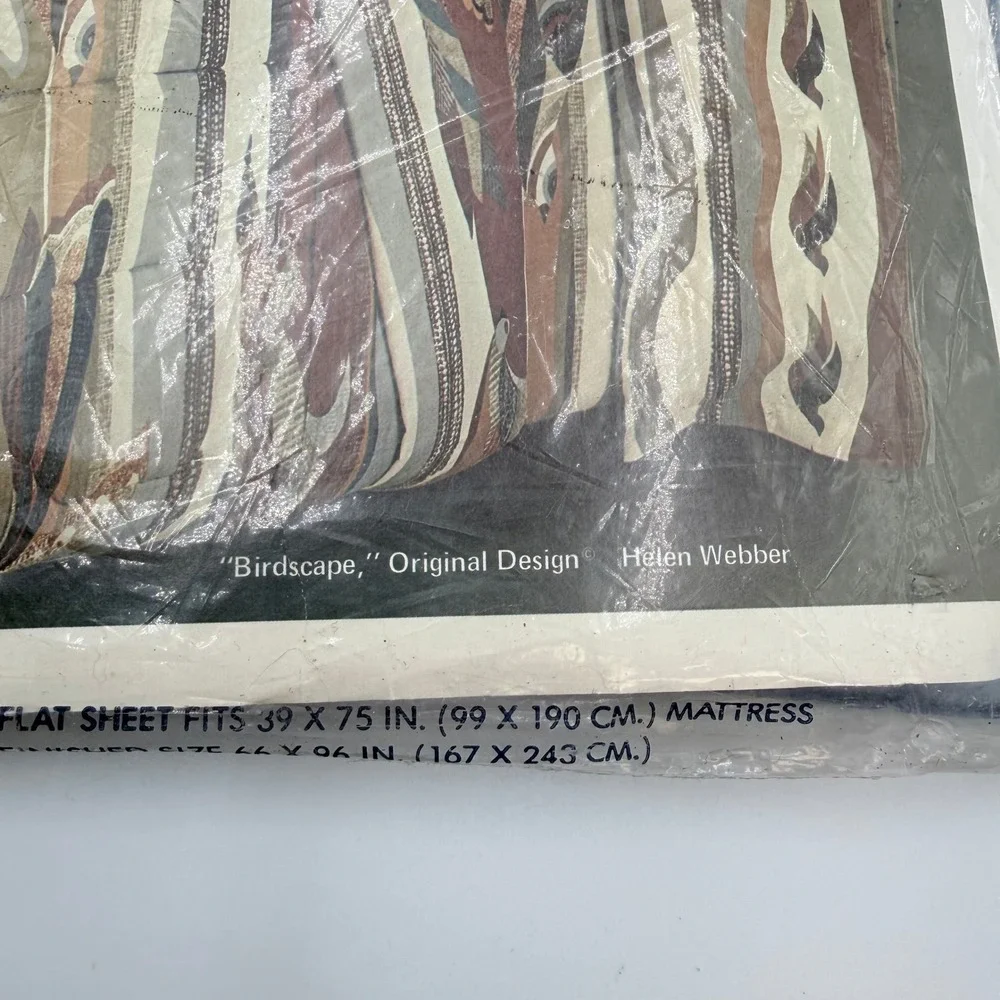 Vintage Burlington Helen Webber Birdscape Twin Flat Sheet MCM Brown Tan NEW